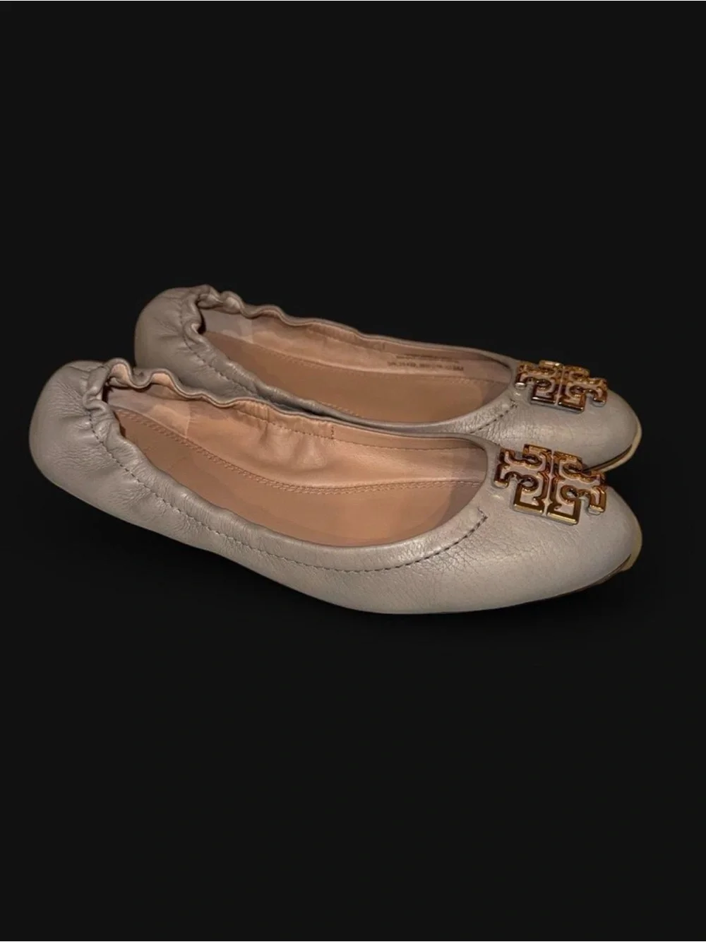 Tory Burch Metallic Champagne Reva Ballet Flats Size 9